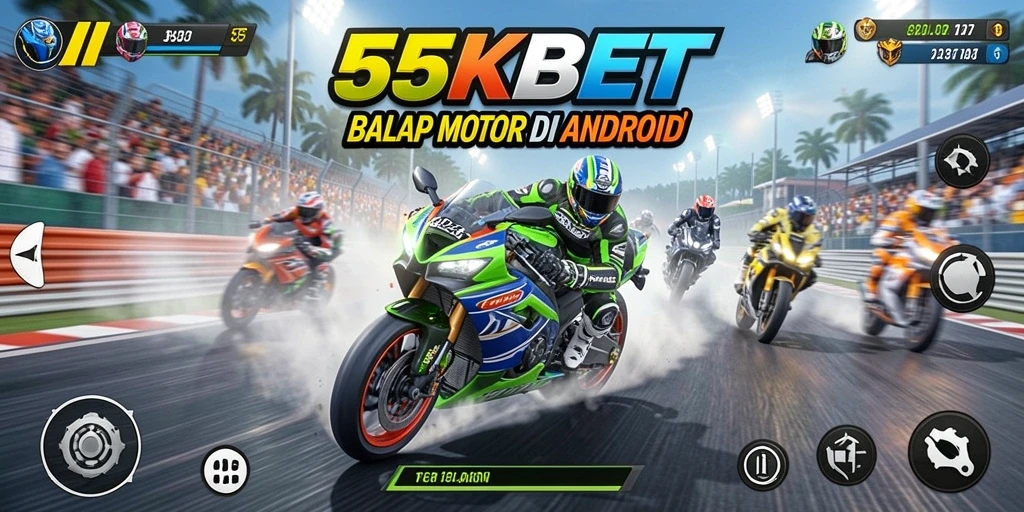 Tampilan gameplay balap motor yang mendebarkan di 55KBET.