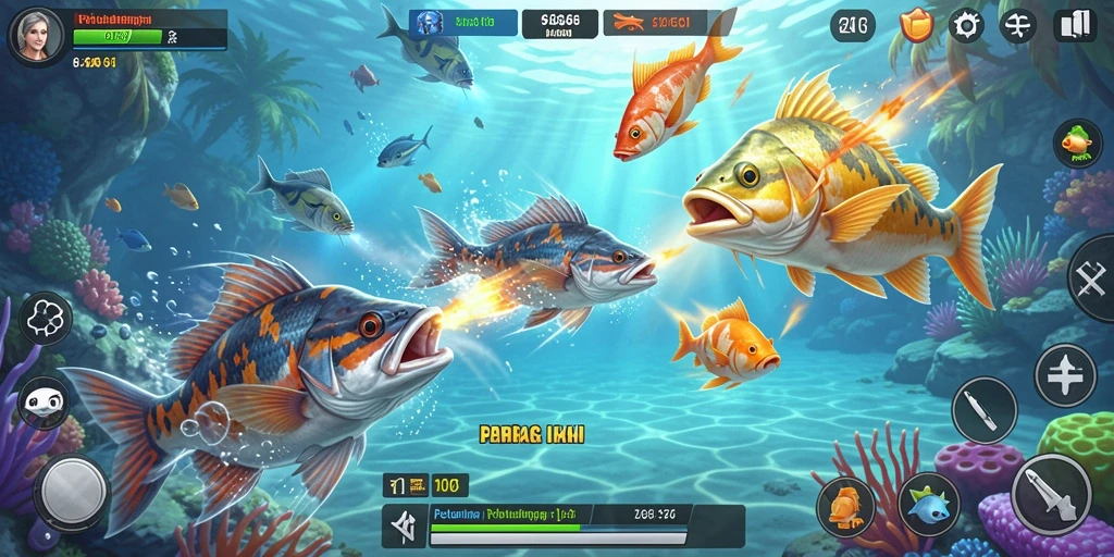 Screenshot gameplay menampilkan aksi menembak ikan yang seru.