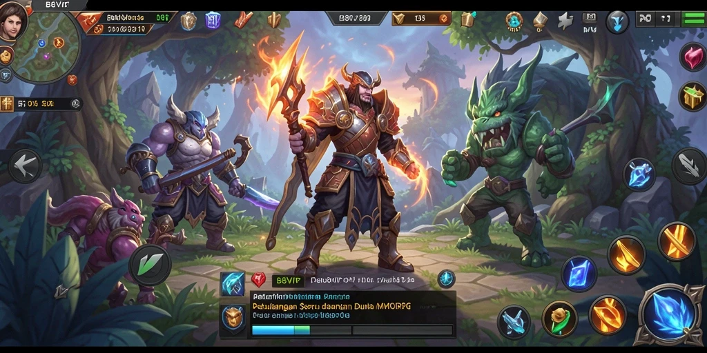 Screenshot gameplay B8VIP menunjukkan pertempuran mendebarkan di dunia MMORPG.