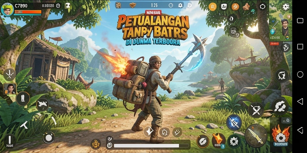 Screenshot utama C7890 menampilkan petualangan seru di dunia terbuka.