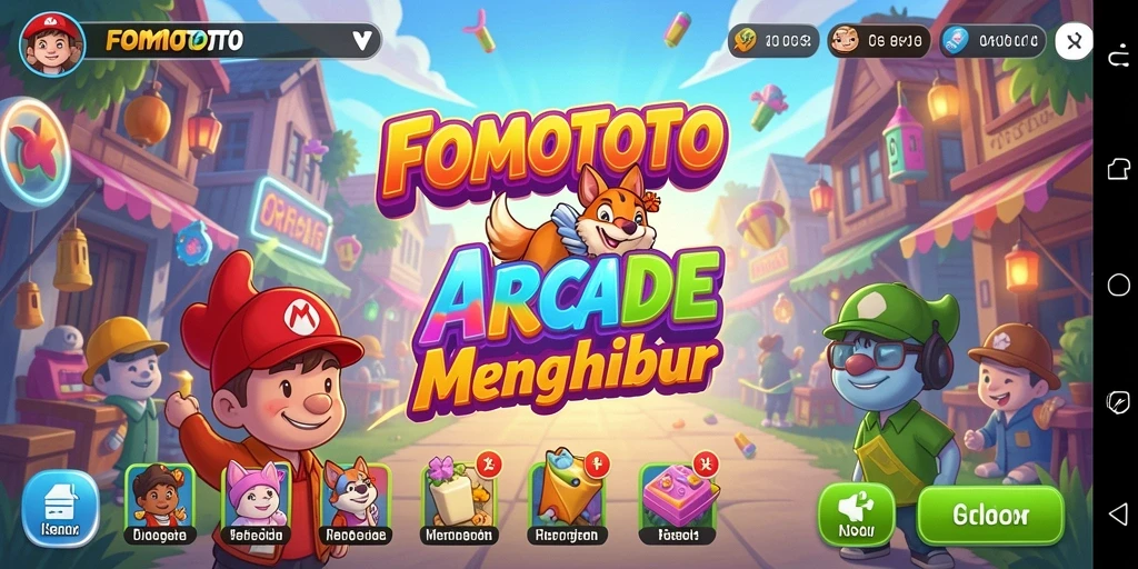 Screenshot utama FOMOTOTO menampilkan aksi gameplay yang seru dan penuh warna.