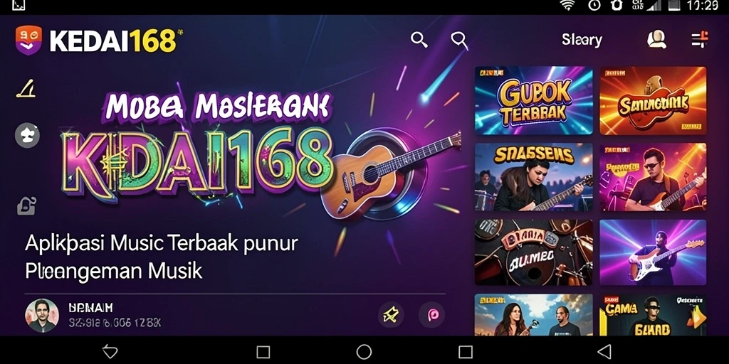 Tampilan gameplay interaktif KEDAI168 di aplikasi musik.