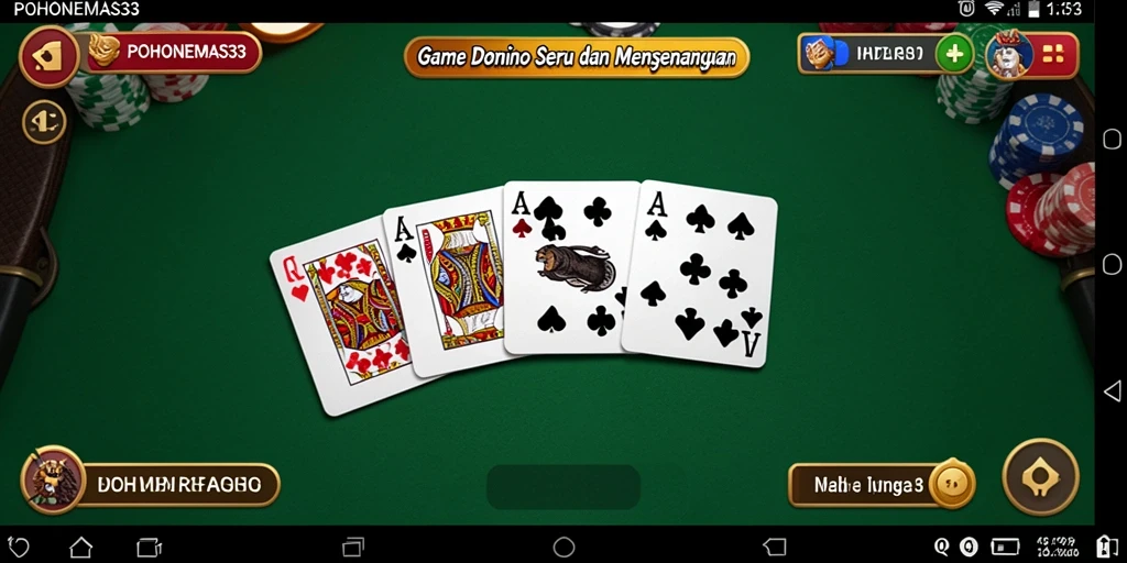 Screenshot gameplay POHONEMAS33 menampilkan aksi seru dalam permainan Domino.