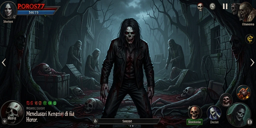Screenshot POROS77 menampilkan momen menegangkan dalam gameplay horor.