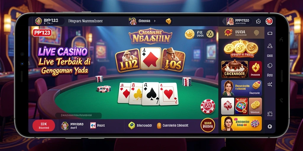 Screenshot PP123 menampilkan dealer langsung yang berinteraksi dengan pemain dalam suasana kasino.